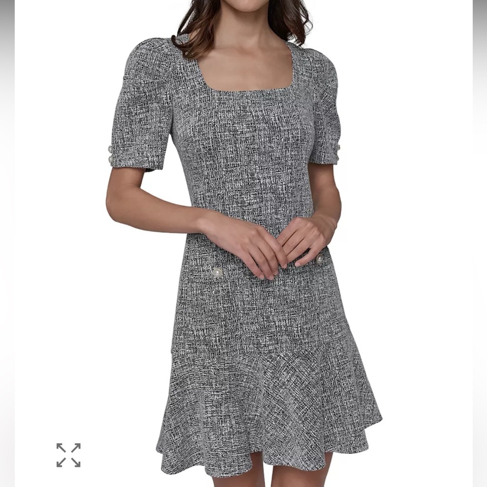 Karl Lagerfeld Paris Black & White Tweed Fit & Flare Dress Size 2